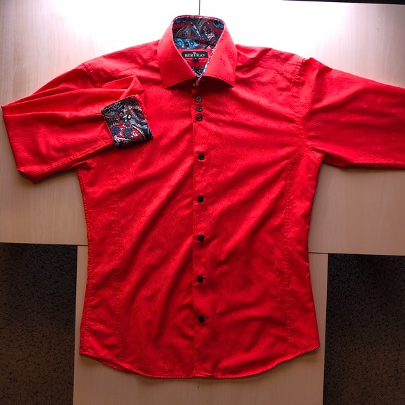 Designer Coral Button down long sleeve shirt - Picture 1 of 6